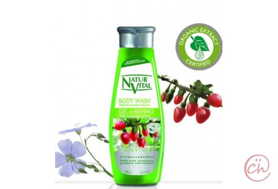 Хипоалергичен душ-гел и пяна за вана с Годжи бери и Ленено семе – Natur Vital